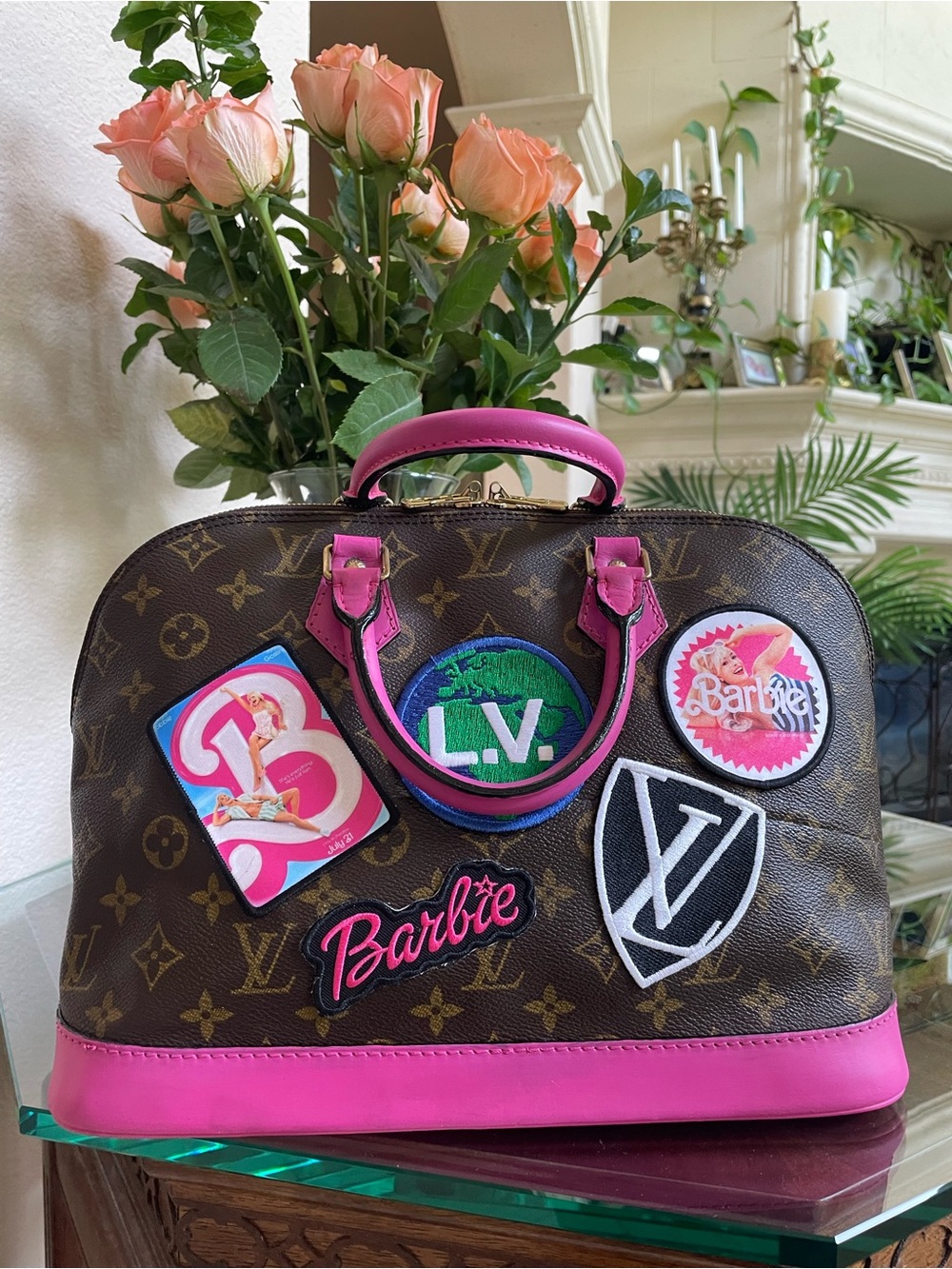 Louis Vuitton Alma custom pink Barbie patch repair